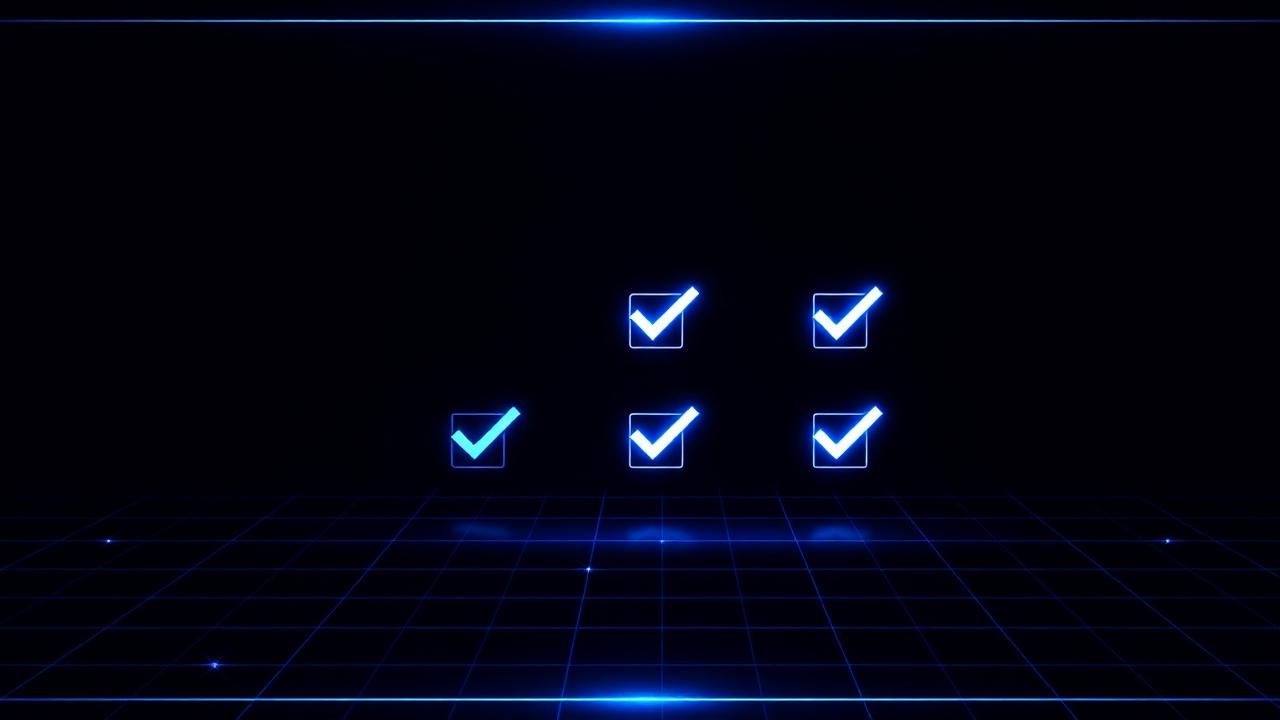 Abstract dark-blue visualization of an 8-point readiness checklist